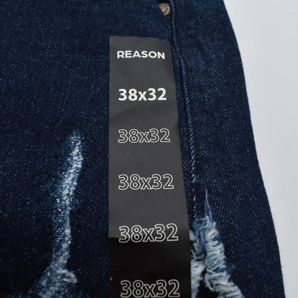 Reason Denim Distressed Ripped Stretch Skinny Jeans Size 38x32 Blue Dark Wash
